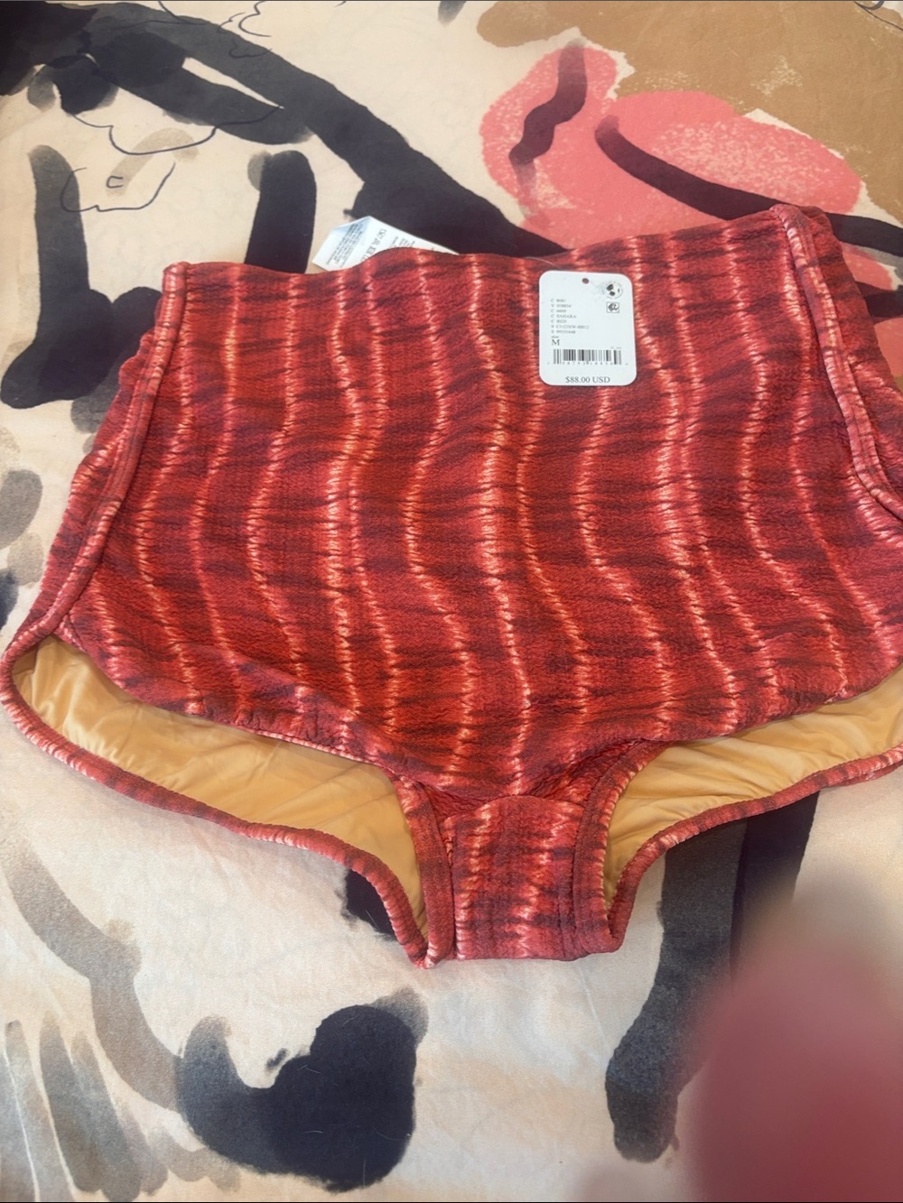 High-Waist Textured Red Swim Bottoms